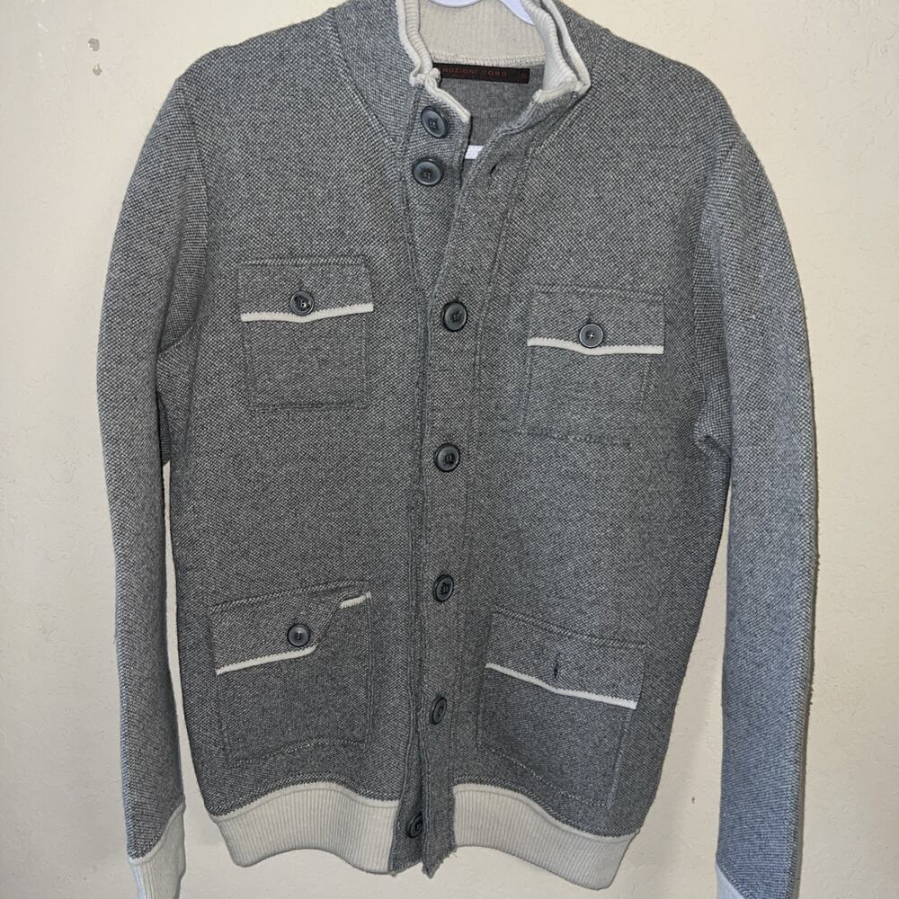 NWT Emozioni Uomo Italian Gray beige Wool Button Up Men's Sweater Jacket M $240